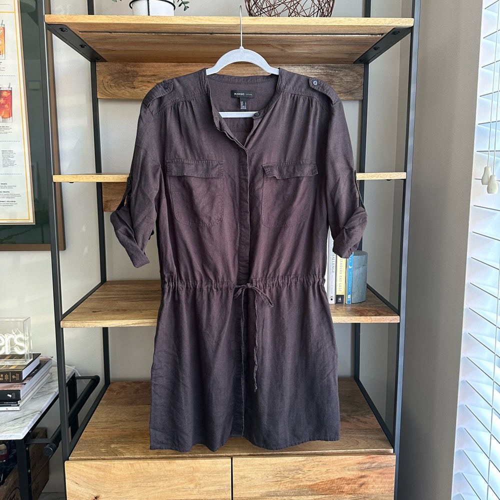 Mango Black Linen-like Shirt Dress, Size Medium (M)